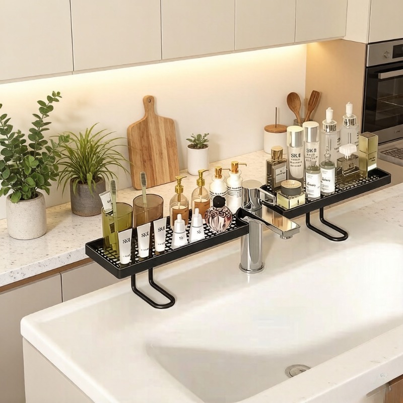 Luxury Skincare Organizer - Lüks Sade Lavabo Depolama Rafı, Delme