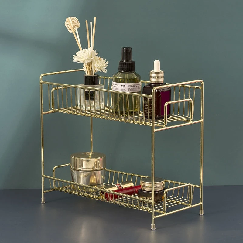 Luxury Skincare Organizer - Lüks Metal Altın Rengi Kozmetik Rafı,